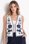 White Women's V-Neck Floral Embroidered Woven Crop Vest - 2