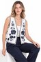 White Women's V-Neck Floral Embroidered Woven Crop Vest - 4
