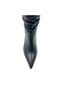 Black Leather Gathered Heeled Women's Boots - 8 cm Thin Heel - 7