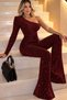 Trend Women's Stretch Fabric One Shoulder Glitter Fukuro Fabric Jumpsuit (S-M-L-Xl Compatible)