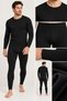 Men's Black Cotton Thermal Underwear Set Bottom and Top Set - 5