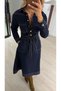 Navy Blue Bell Denim Dress with Stitching Detail - 3