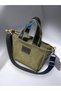 Mini Size Zippered Waxed Canvas Khaki Handbag / Crossbody Bag (with Black Leather Details)