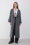Women's Anthracite Double-Breasted Collar Belted Long Trench Coat - 4
