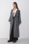 Women's Anthracite Double-Breasted Collar Belted Long Trench Coat - 6