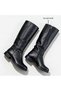 Black Genuine Leather Below-Knee Ankle Strap Women's Inner Zipper Riding Boots - 2
