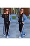 Girl's 3-Thread Ruffled Denim Garnished Stripe Detailed Sweatshirt and Wide-Leg Sweatpants Set 1610-S - 6