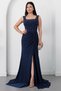 Square Neck Beaded Slit Dress Ecr5974 - 4