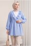 Ruffled, Lace-Up Front, Above-Knee Crinkle Elastic Kimono - Blue - 5