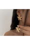 Lilyum Flower Layered Gold Color Women's Earrings Stainless, Stylish Elegant Design Steel Jewelry - 3