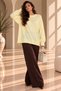 Women's Yellow Crew Neck Oversize Loose Knit Sweater - 4