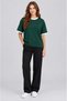 Women's Nefti Green White Piping Garnished Medium Thick Soft Fabric Crew Neck Half Oversize Loose Fit