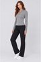 Women's Gray V-Neck Zippered Half Turtleneck Long Sleeve Ribbed Blouse - 2