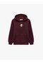 Plum Hooded 3-Thread Fleece Brushed Bear Embroidered Sweatshirt with Kangaroo Pocket - 5