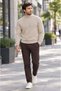 Men's Stone Sand Beige Half Turtleneck Standard Regular Fit Regular Acrylic Blend Knitwear Sweater - 3
