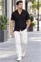 Men's black ribbed short sleeve apaş collar shirt - 3