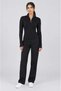 Women's black v-neck zippered half fisherman finger detailed crop blouse