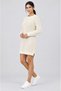 Women's Ecru Off-White Crew Neck Long Tunic Dress Thick Knit Italian Sleeve Y Slit Knitwear Sweater - 2