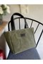 Zippered Medium Size Waxed Canvas Dark Khaki (Black Leather Detail) Shoulder Bag - 3