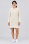Women's Ecru Off-White Crew Neck Long Tunic Dress Thick Knit Italian Sleeve Y Slit Knitwear Sweater