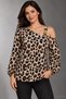 New Season Women's Long Sleeve One Shoulder Open Buckled Leopard Pattern Modal Blouse - 5