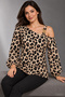 New Season Women's Long Sleeve One Shoulder Open Buckled Leopard Pattern Modal Blouse - 4