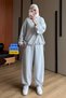 Women's 3 Thread Non-Threaded Half Zipper Hooded Set with Stopper 3911 Grimelange