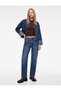 Cotton Regular Cut Buttoned Straight Leg Washed Denim Trousers - Straight Fit Jean