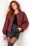 Burgundy Shawl Patterned Pocketed Jacquard Bomber Jacket - 2