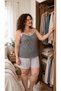 Black and Gray Striped Plus Size Suspender Pajama Set - Women's Home Wear with Ribbed Shorts - 7