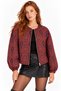 Burgundy Shawl Patterned Pocketed Jacquard Bomber Jacket