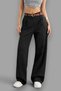 Women's High Waist Belt Detailed Elastic Waist Casual Palazzo Fabric Trousers [Belt Not Included] - 3