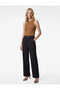 Straight Wide-Leg Striped Fabric Trousers with Pockets and Belt