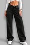 Women's Back Buckle Detailed Loose Fit Wide Leg Comfortable Baggy Jean Denim Loose Trousers