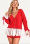 Women's Red Stylish Lace and Ruffle Detailed Soft Knitwear Cardigan