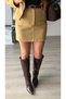 Beige premium belted suede mini skirt - 2