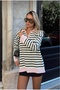Half-Zip Polo Neck Pink Striped Knit Sweater - 6