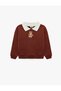Teddy Bear Embroidered Long-Sleeve Brushed Polo Collar Sweatshirt - 2