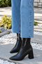 Flexible Stretch Ankle Flexible Zipper Detail Medium Heel Pointed Toe Women's Boots Bootie Black