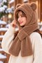 Kids Hoodie Hooded Plush Beanie Scarf Welsoft Fleece Neck Collar Shawl for 10-16 Years Old Girls Eared Hat - 2