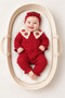 Baby Girl Strawberry Embroidered Lace Collar Jumpsuit Set with Headband - 3