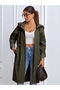 Ladzyzey Women's Khaki Mid-Length Hooded Elasticated Waist Foldable Sleeve Trench Coat