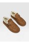 Tan Suede (Jales) Women's Sabo Slippers with Fur Inside and Buckle Detail