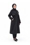 Women's Black Buttoned Front Belted Lined Bolero Trench Coat - 2