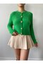 Women's green beard yarn gold button knit cardigan - 7