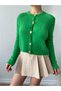 Women's green beard yarn gold button knit cardigan - 3
