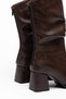 Women's Thick Heeled Short Boots Brown Drawstring Back Zipper with Stitched Front - 2