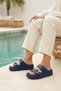 Women's Navy Blue Double Buckle High-Sole Balcony Garden Pool Beach Slippers - 3