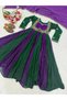 .Emerald Green & Purple Fendi Silk Embroidered Anarkali Gown Set - HRT101696 | Emerald Green & Purple-Size:3XL-46-Inches - 5