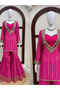 Fuchsia Pink Striped Sharara Suit Set with Mirror Work - HRT101441 | Fuchsia Pink-Size:M-38-Inches - 4